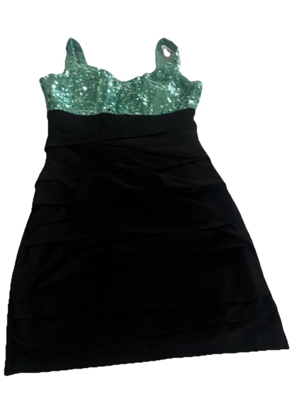 Emerald Sundae Black/Green Sequin Strappy Ruched Bodycon Mini Dress Medium Size
